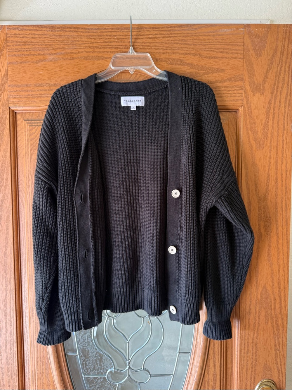 Tradlands Black Chunky Ribbed Button Cardigan